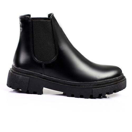 Faux Leather Plain Ankle Boots - Black