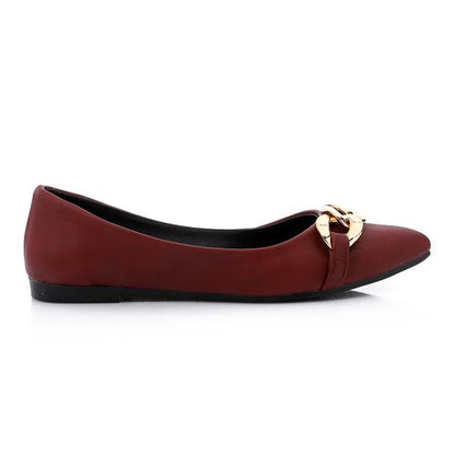 Faux Leather Chain Detail Ballerina - Burgundy