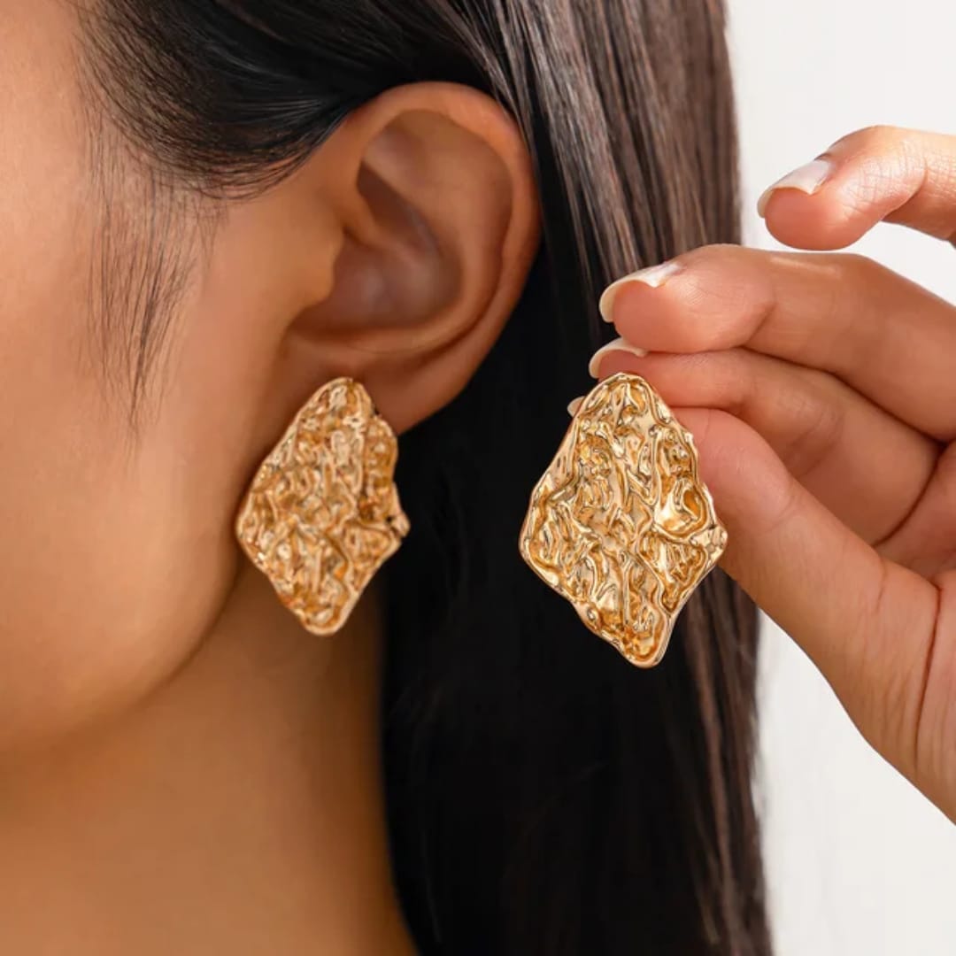 Gold-Plated Textured Earrings