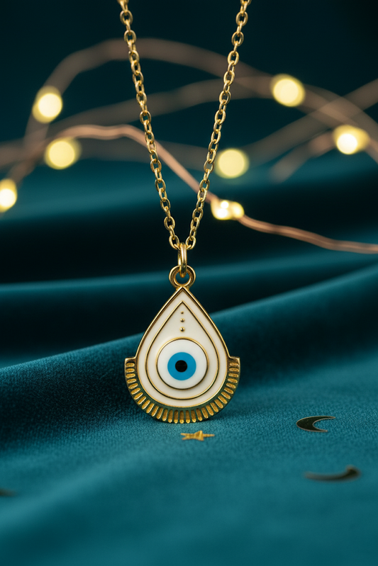 Stainless Steel Evil Eye Teardrop Pendant Necklace – Gold