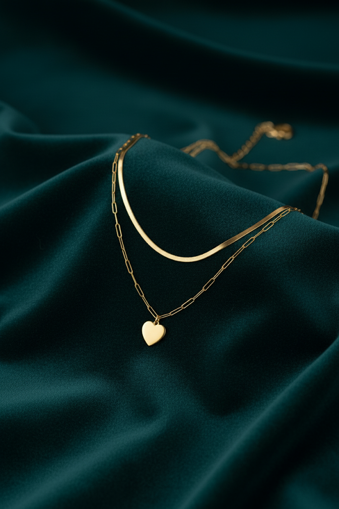 Stainless Steel Two-Layer Heart Pendant Necklace – Gold