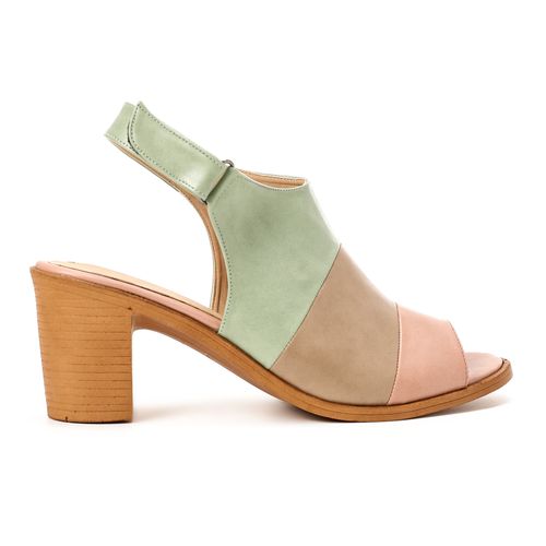 Faux leather Bi-Tone Block Heel Sandals - Multicolor