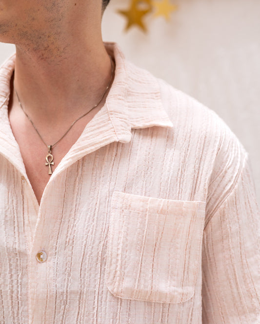 Linen Textured Short Sleeve Shirt - Orange