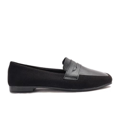Faux Suede and Leather Mix Loafers – Black