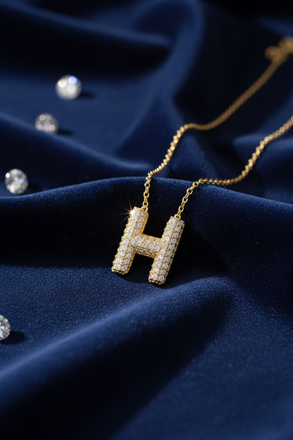 Stainless Steel Crystal Letter H Pendant Necklace – Gold