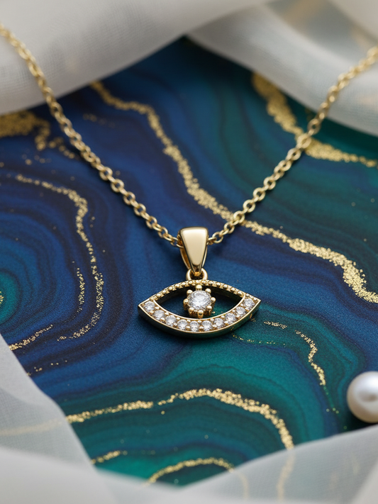 Stainless Steel Crystal Eye Pendant Necklace – Gold