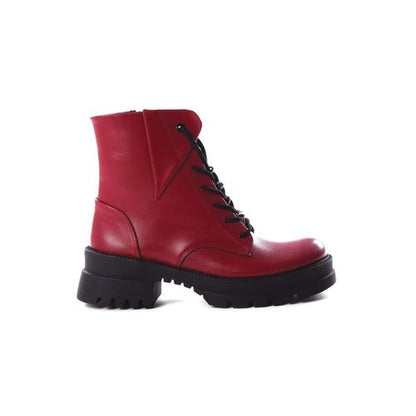 Faux leather Lace-Up Ankle Boots – Burgundy