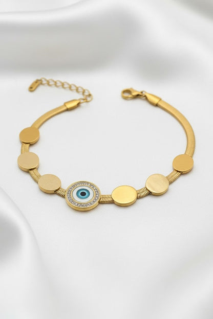 Stainless Steel Evil Eye & Crystal Bracelet – Gold