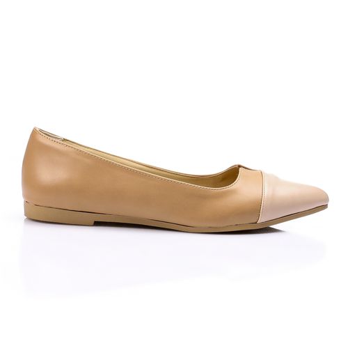 Leather Bi-Tone Ballerina - Café