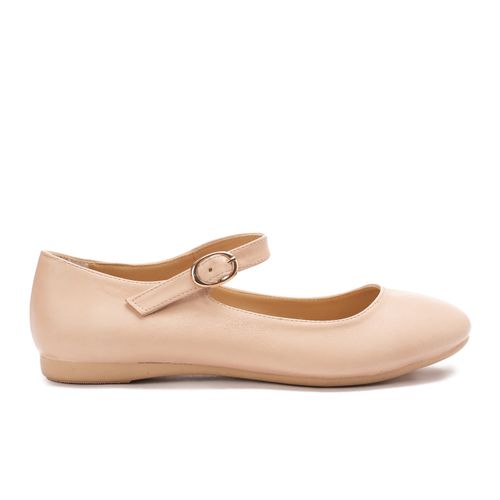 Faux Leather Mary Janes Flats - Beige