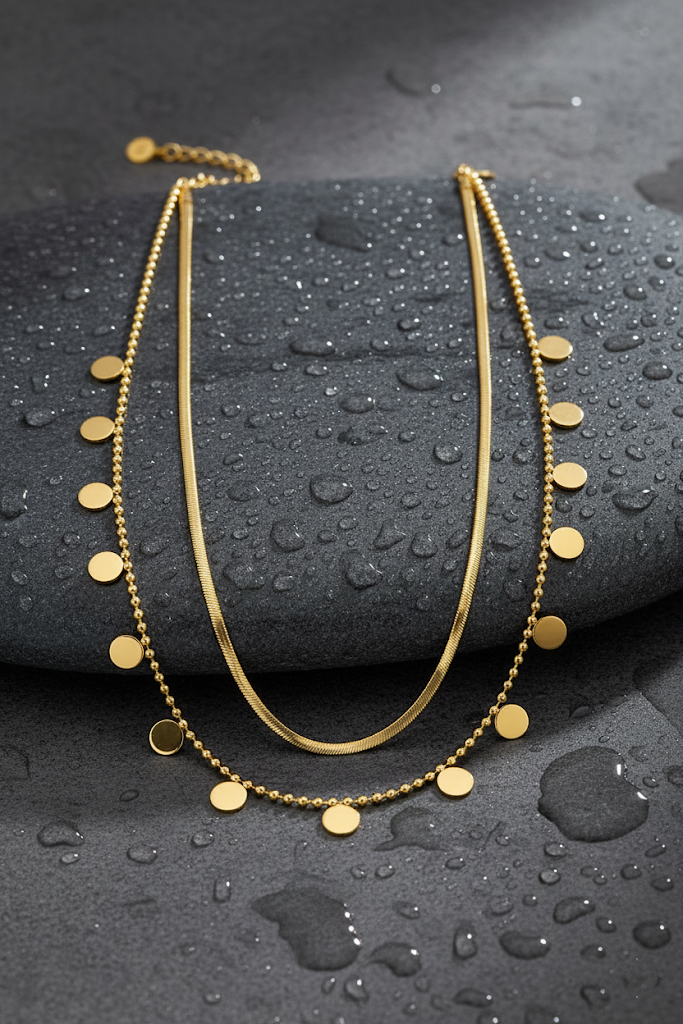 Stainless Steel Layered Disc Pendant Necklace – Gold