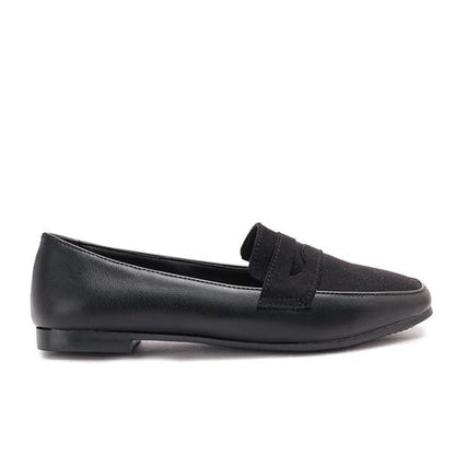 Faux Leather Penny Loafers - Black