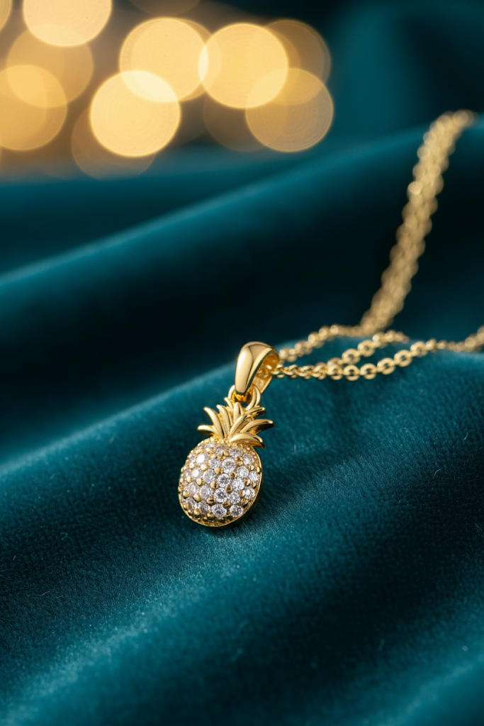 Stainless Steel Crystal Pineapple Pendant Necklace – Gold
