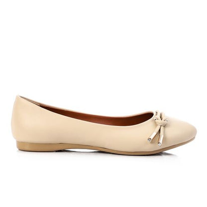 Faux Leather Round Toe Ballet Flats – Beige
