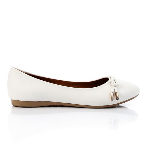 Faux Leather Round Toe Ballet Flats – White