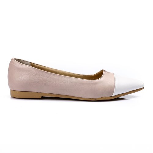 Faux Leather Color-Block Ballet Flats – Beige & White