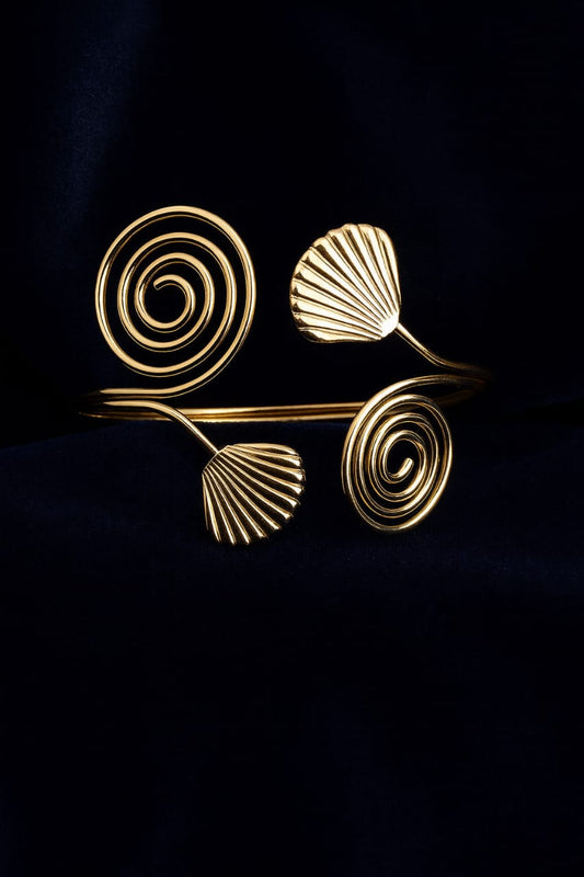Zinc Alloy Spiral & Leaf Pattern Arm Cuff Bracelet – Gold