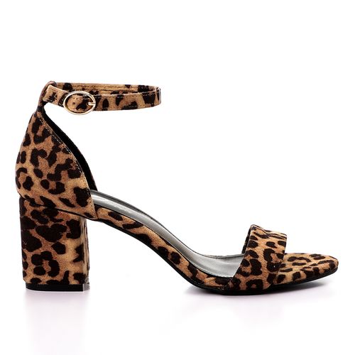 Leopard Print Block Heel Ankle Strap Sandals