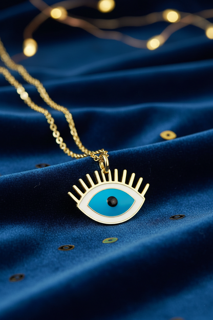 Stainless Steel Colorful Blue Eye Pendant Necklace – Gold
