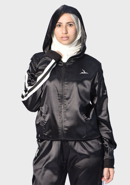 Satin Striped 2-Piece Sports Set – Black