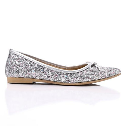 Faux Leather Glitter Ballet Flats - Silver