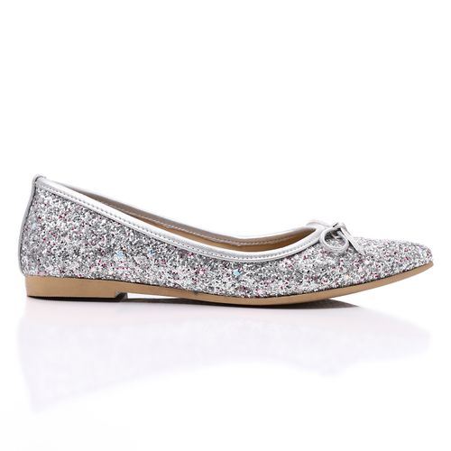 Faux Leather Glitter Ballet Flats - Silver