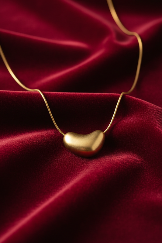 Stainless Steel Puffy Heart Pendant Necklace – Gold