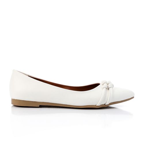 Faux Leather Knotted Pointed Flats – White