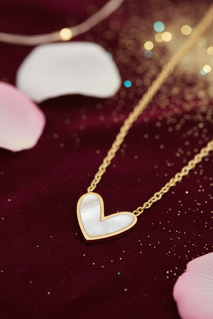 Stainless Steel Mother-of-Pearl Heart Pendant Necklace – Gold