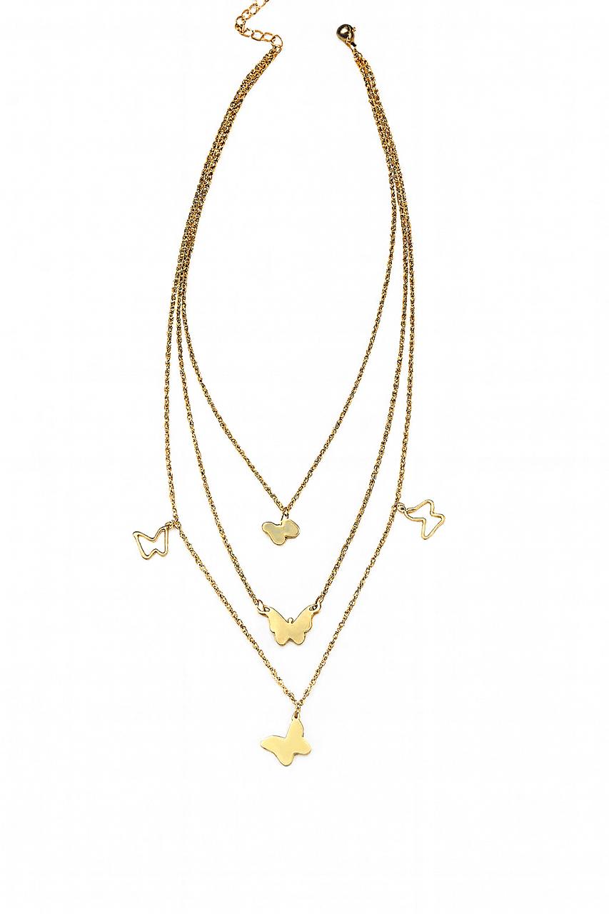 Stainless Steel Multi-Layered Butterfly Pendant Necklace – Gold