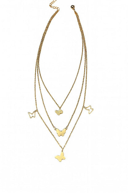 Stainless Steel Multi-Layered Butterfly Pendant Necklace – Gold