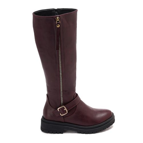 Faux Leather Knee-High Boots – Burgundy