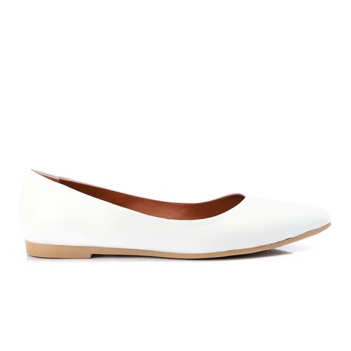 Faux Leather Pointed Toe Ballet Flats – White