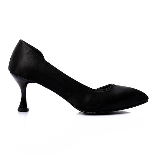 Satin Kitten Heel Shoes - Black
