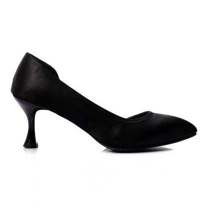 Satin Kitten Heel Shoes - Black