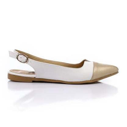 Faux Leather Slingback Flats - White