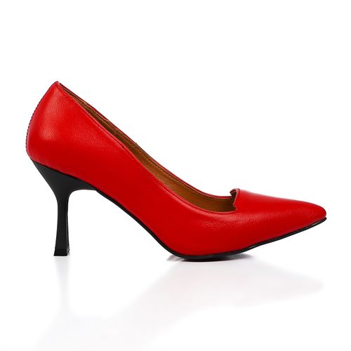 Faux Leather Pointed Toe Pumps – Red