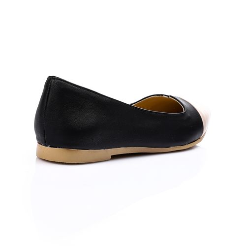Faux Leather Color-Block Ballet Flats – Black & Nude