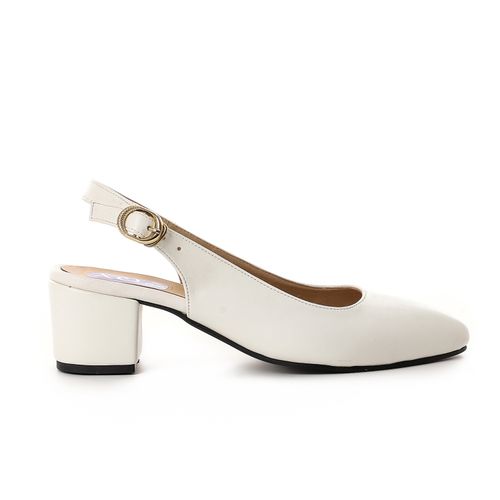 Faux Leather Slingback Block Heel Pumps – White
