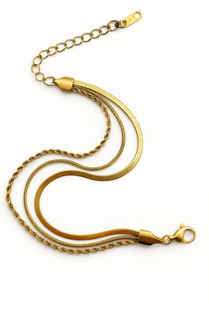 Stainless Steel Double Rope & Curb Chain Bracelet – Gold