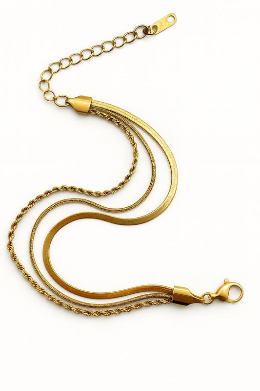 Stainless Steel Double Rope & Curb Chain Bracelet – Gold