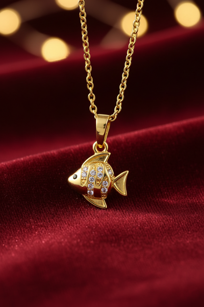 Stainless Steel Crystal Fish Pendant Necklace – Gold