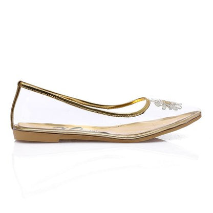 PVC Embellished Pointed Flats – Transparent Gold