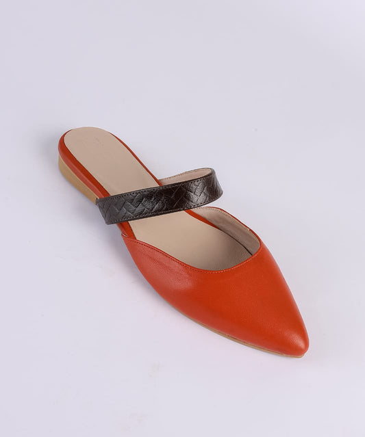 Pointed-Toe Mules - Orange