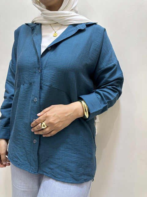 Linen Long Sleeve Shirt – Teal Green