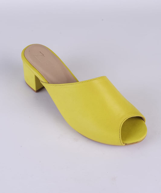 Slip-On Block Heel Mules - Yellow