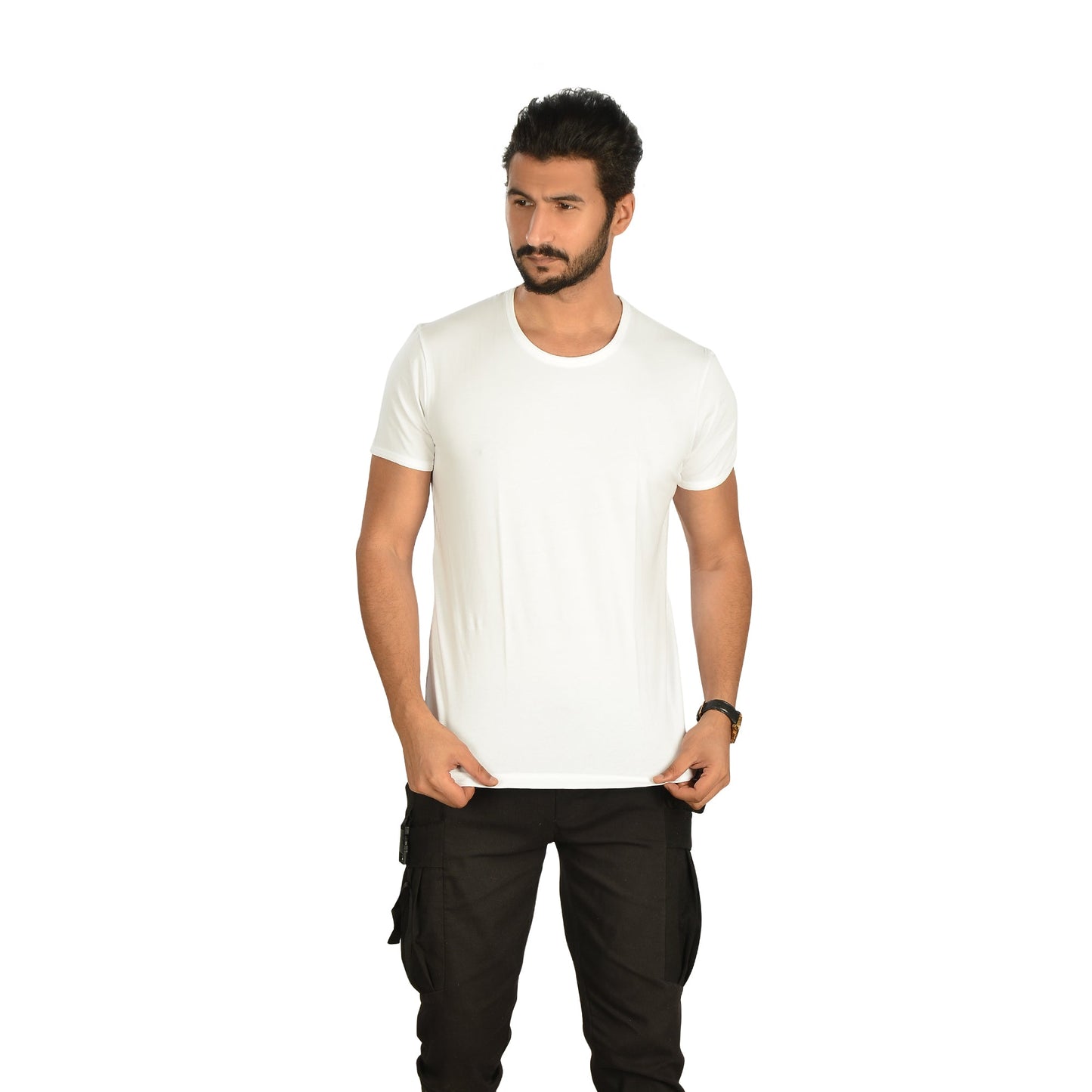 Cotton Lycra Solid Round Neck Short Sleeve T-Shirt – White