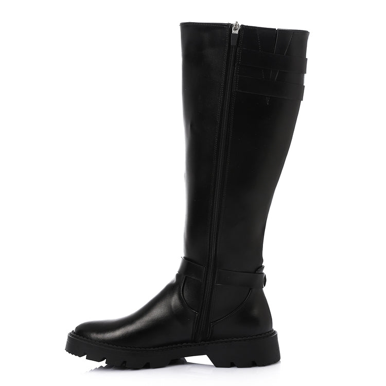 Faux Leather Solid Knee-High Boots - Brown