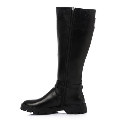 Faux Leather Solid Knee-High Boots - Brown