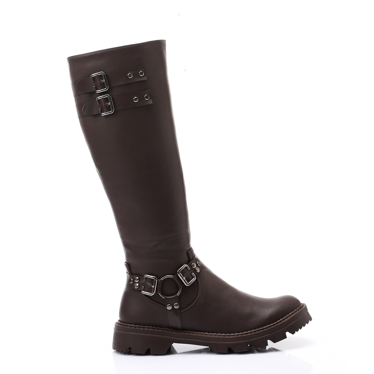Faux Leather Solid Knee-High Boots - Brown